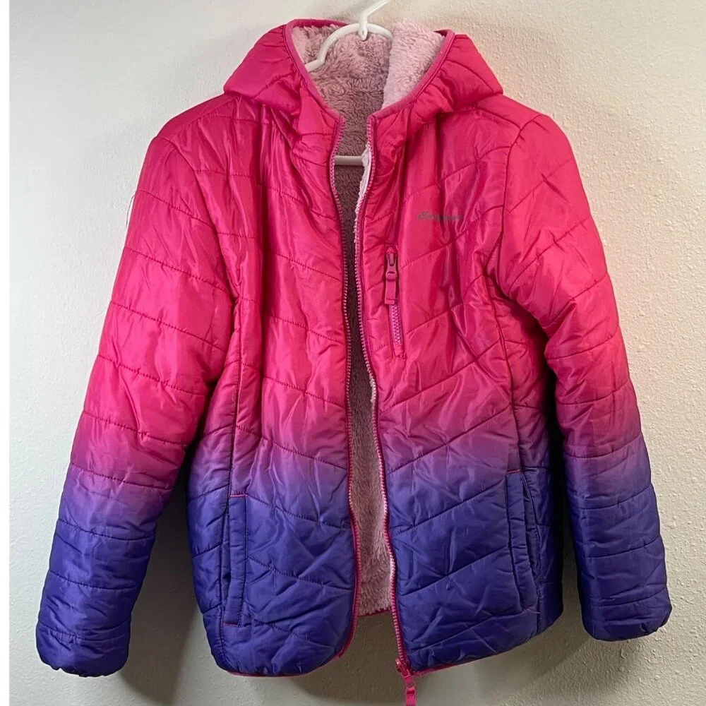Eddie Bauer Pink & Purple Ombre Quilted Hooded Jacket With Fleece Lining - Picture 2 of 15